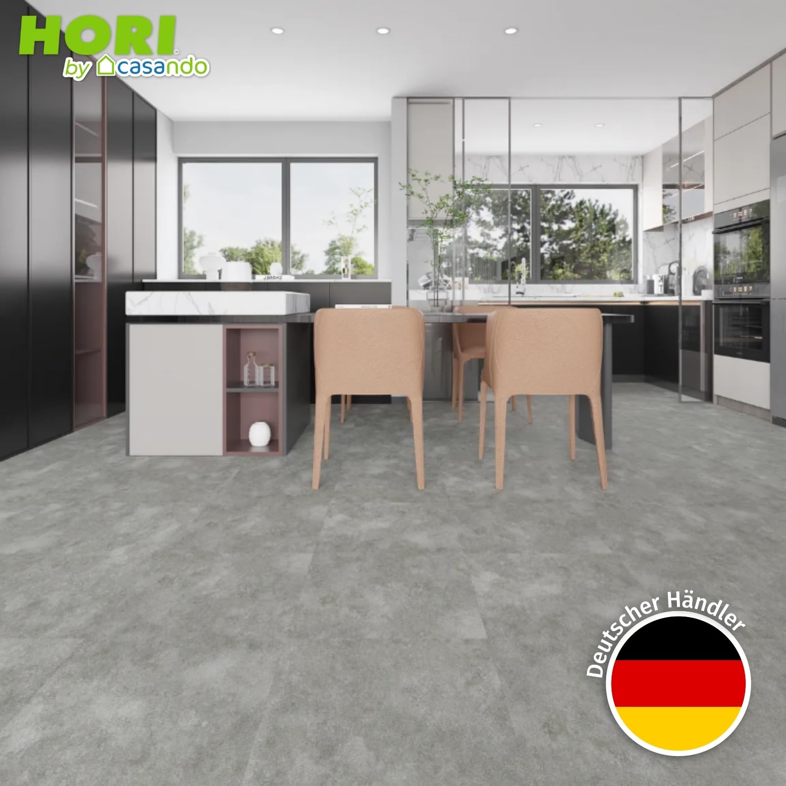 HORI Klick Hartvinylboden Rigid SPC Steinfliese Fliesenoptik - Klick-Vinyl mit Trittschalldämmung - schwimmende Verlegung - 91,5 x 47,4 x 0,6 cm - 1,736 m² - 4 Dielen