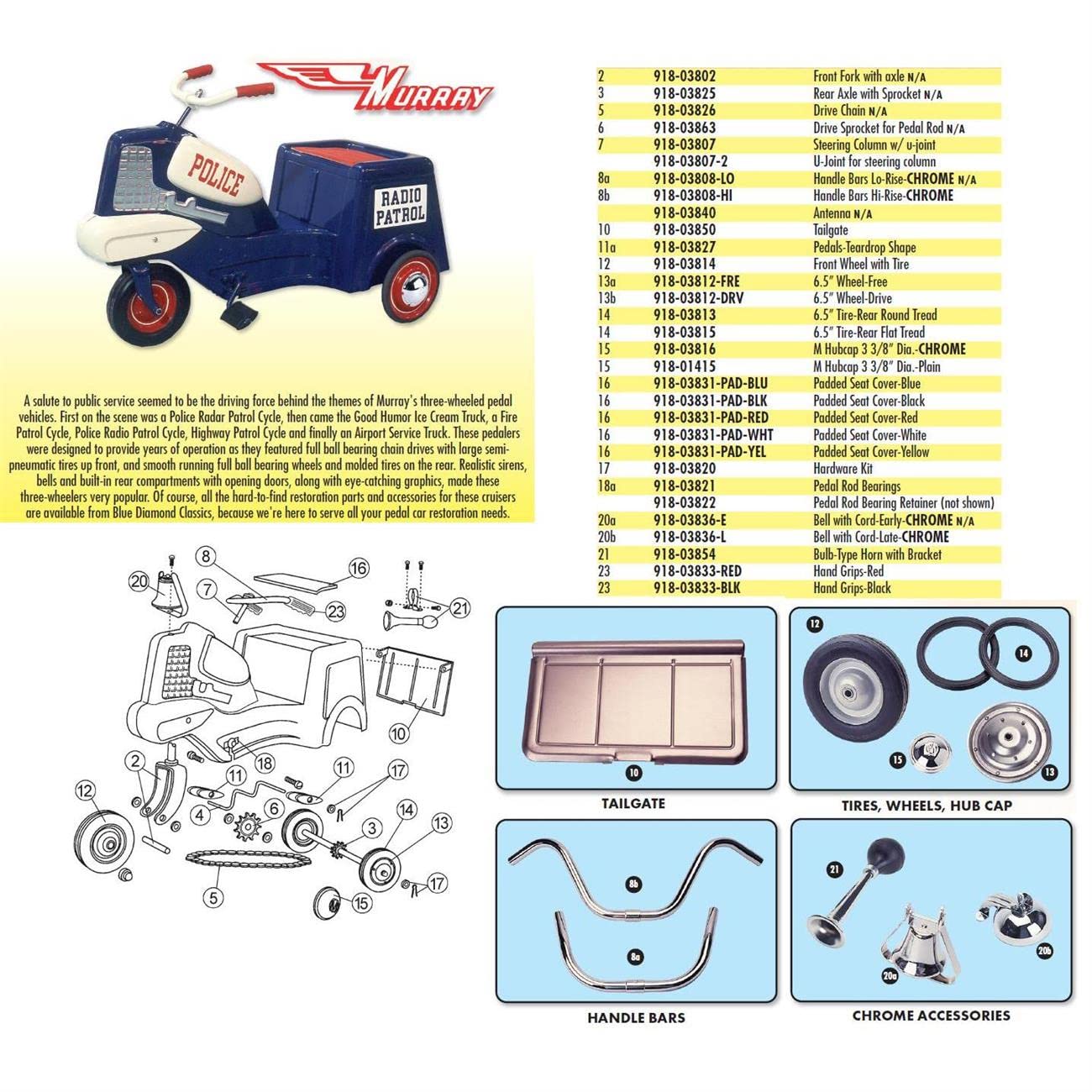 Blue Diamond Classics Murray Ball End Grips for 3/4 Inch Handlebar, Red