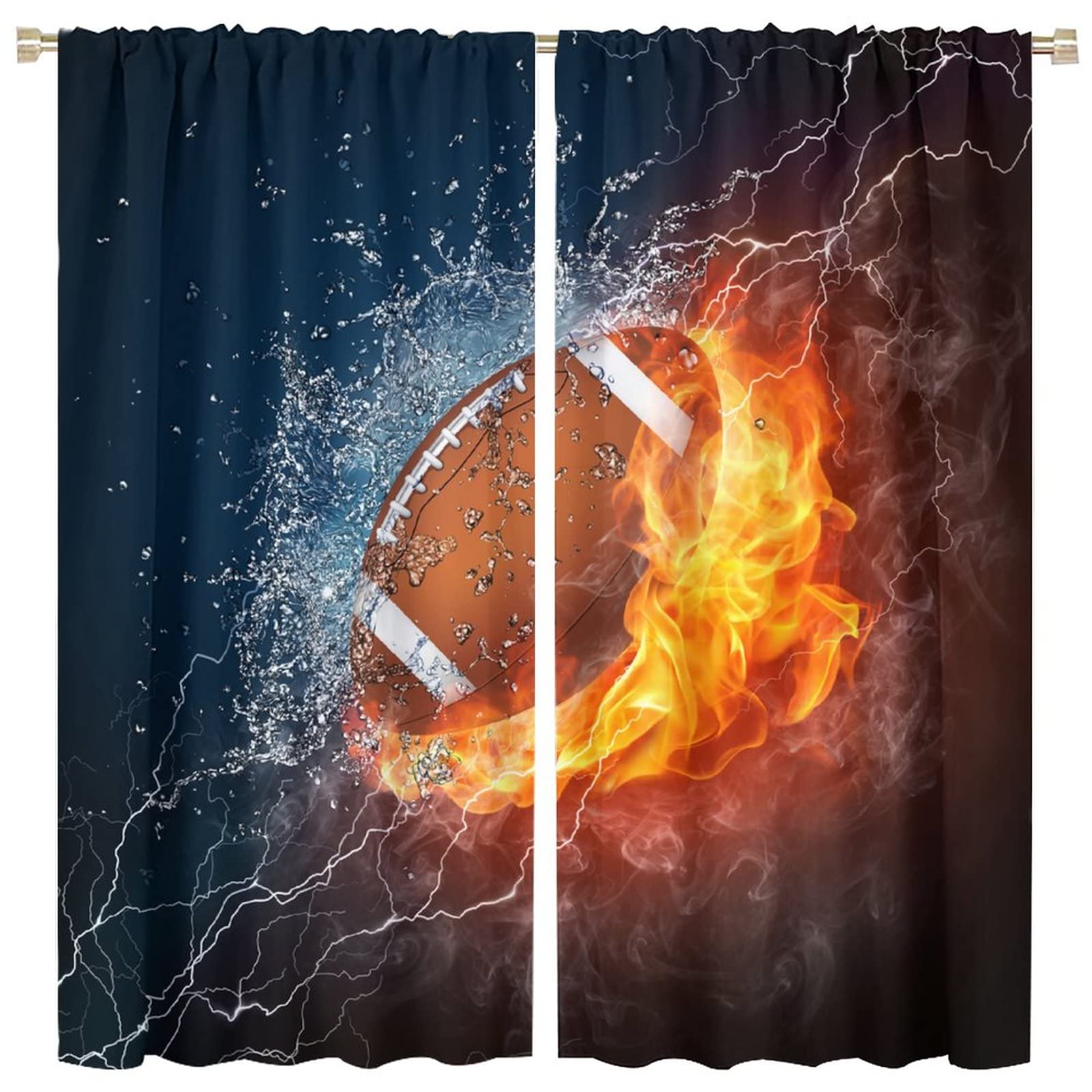 JESTRONRY Sports Curtains,American Rugby Football Flame Sports Theme Cool Modern Style Blackout Rod Pocket Window Drapes for Living Room Kids Teens Boys Bedroom Home Decor W84xL84in