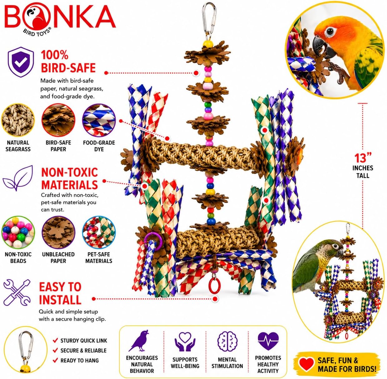 Bonka Bird Toys 1241 Double Helix 11" High by 9" Wide Parrot Toy, Amazon, African Grey, Conure, and Similar Sized Birds
