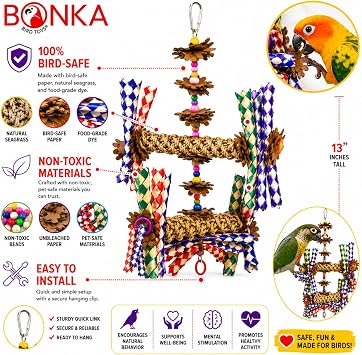 Bonka Bird Toys 1241 Double Helix 11 High by 9 Wide Parrot Toy, Amazon, African Grey, Conure, and Similar Sized Birds