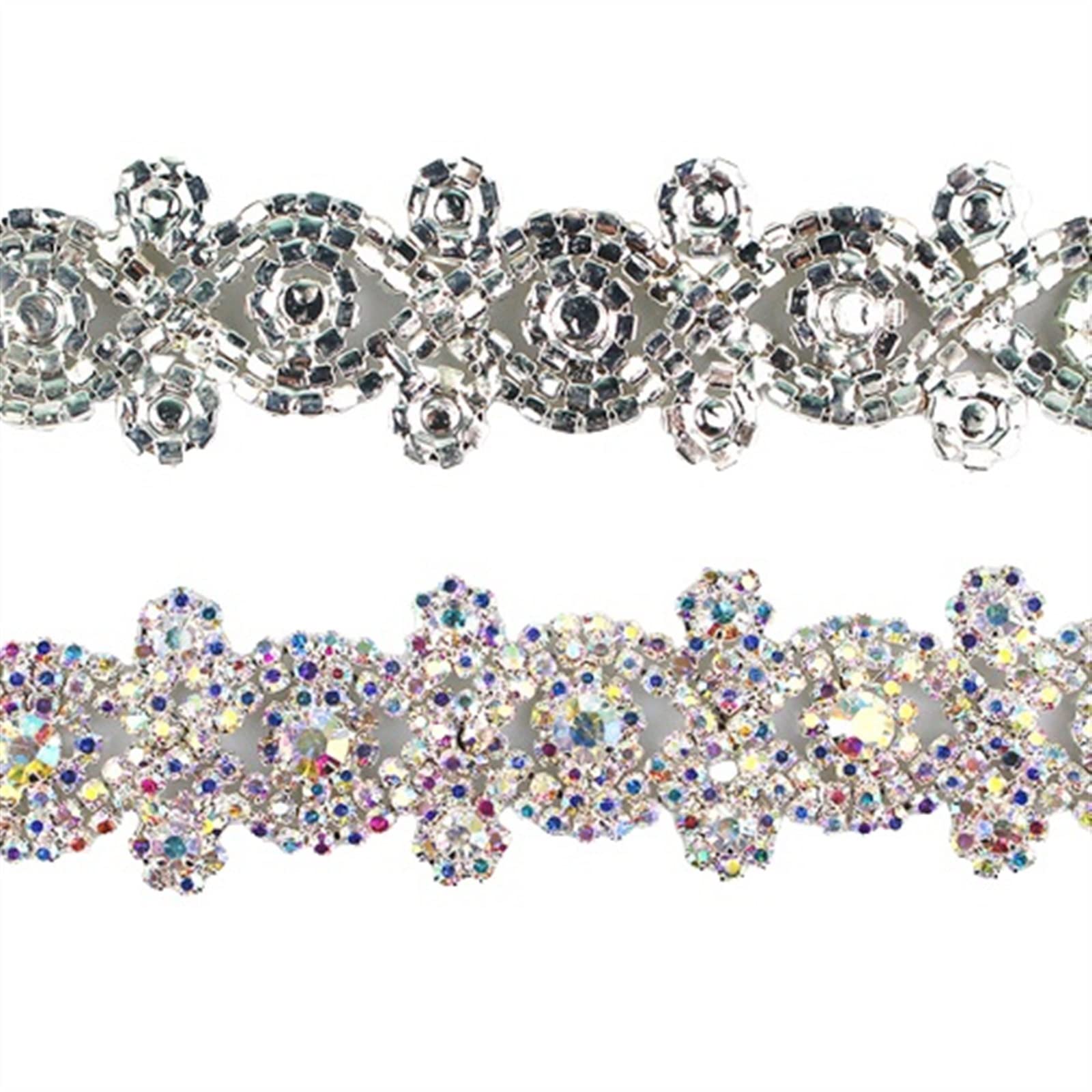 Mehrzweck 1 Yard X-Form AB Farbe Kristall Strass Trim Metallkette Band for Kleid, Tasche, Schuhe Zubehör for DIY Decor (Color : 1 Yard Gold) (1 Yard Ab Silver)