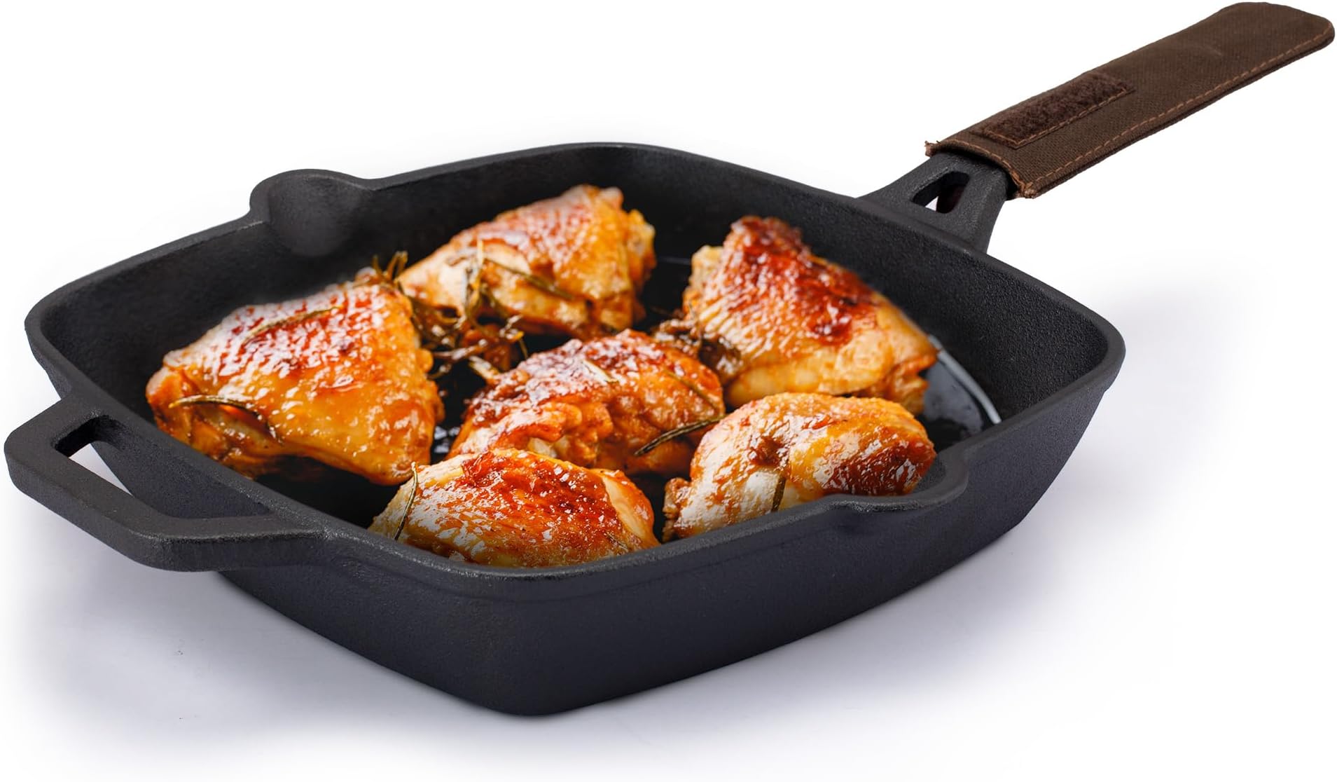 AGARO Royal Pre Seasoned Cast Iron Grill Pan, 24cm Diameter, 1.9L, No Chemical Coating, Rigid Handles, Fast Heating, Heavy Weight, Gas Oven & Induction Compatible, Frying, Cooking