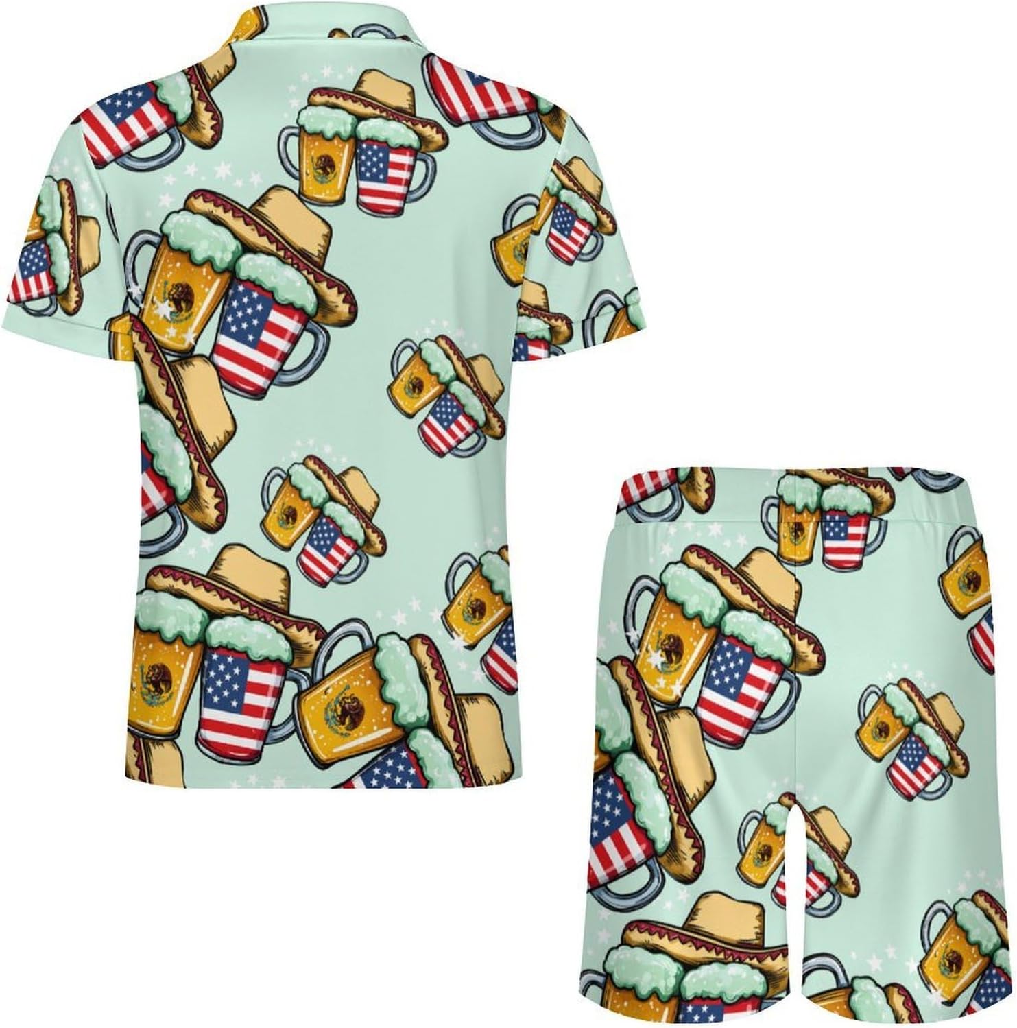 Beer Mexican USA Flag Mens Polo Shirts Track Suits 2 Piece Short Sleeve Sweatsuit 1/4 Zip Golf Loungewear for Sports