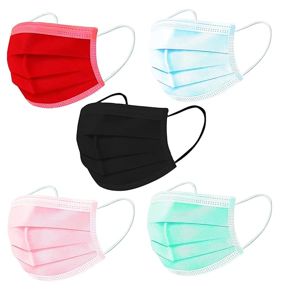 ZIQFIDS disposable surgical mask for men women kids Red Blue Pink Green Black Face mask 3 layer nose clip Ultra Soft Ear Loops face masks (Available in Pack of 100, 50 & 25)