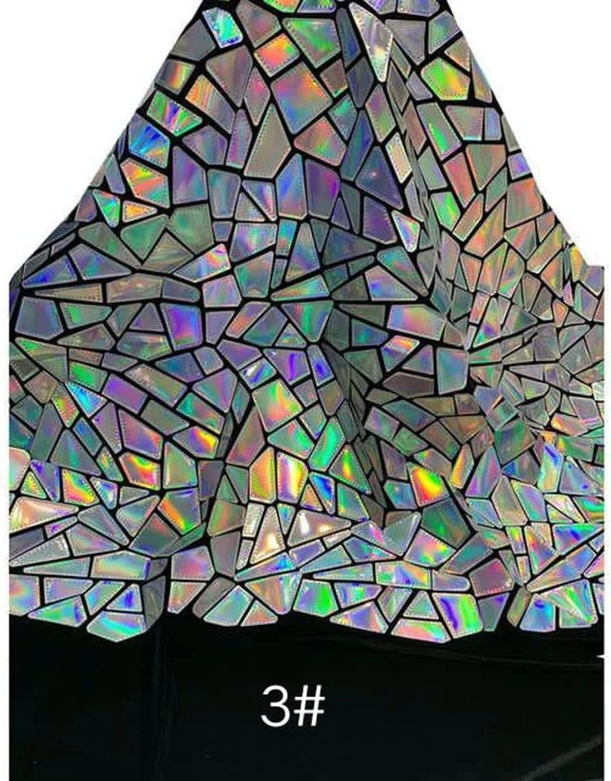 Iridescent Geometry Sequin Fabric,2 Way Sequin Velvet Background Cloth,​​Laser Reflective Sequin Fabric for DIY Costumes, Dancewear, Party Decor (Iridescent White, 2 Yard pre Cut)