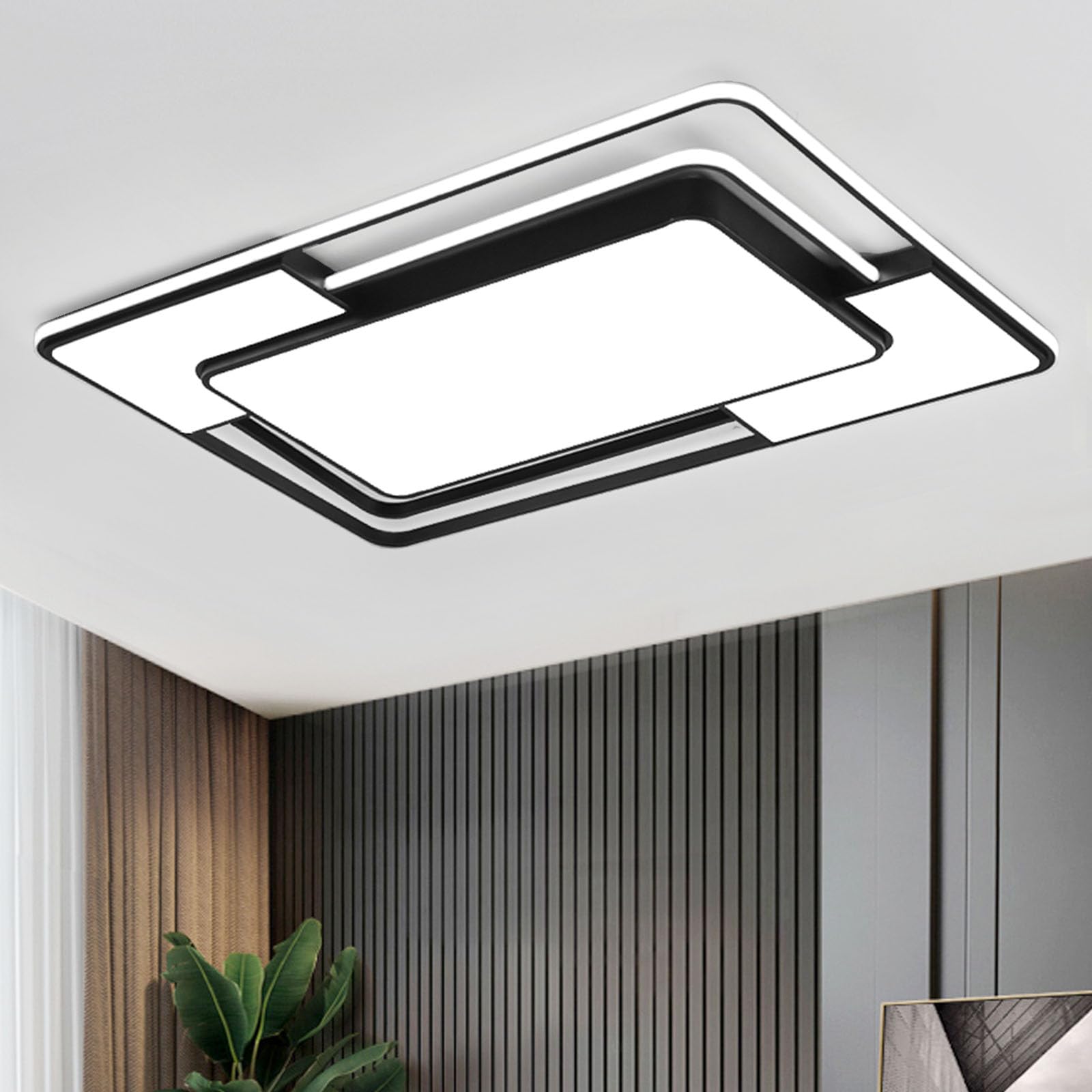 Style home 150W LED Deckenleuchte Deckenlampe dimmbar 90x60x6cm Schwarz | Voll dimmbar mit Fernbedienung 3000K-6000K,Rechteckige Lampe aus Metall, moderne Lampe für Wohnzimmer Schlafzimmer Büro Küche