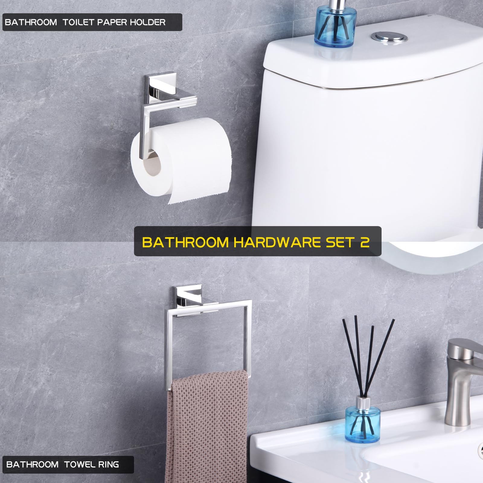 GERZWY Toallero de anillo y soporte de papel higiénico de acero inoxidable pulido, juego de 2 piezas de accesorios de baño montado en la pared