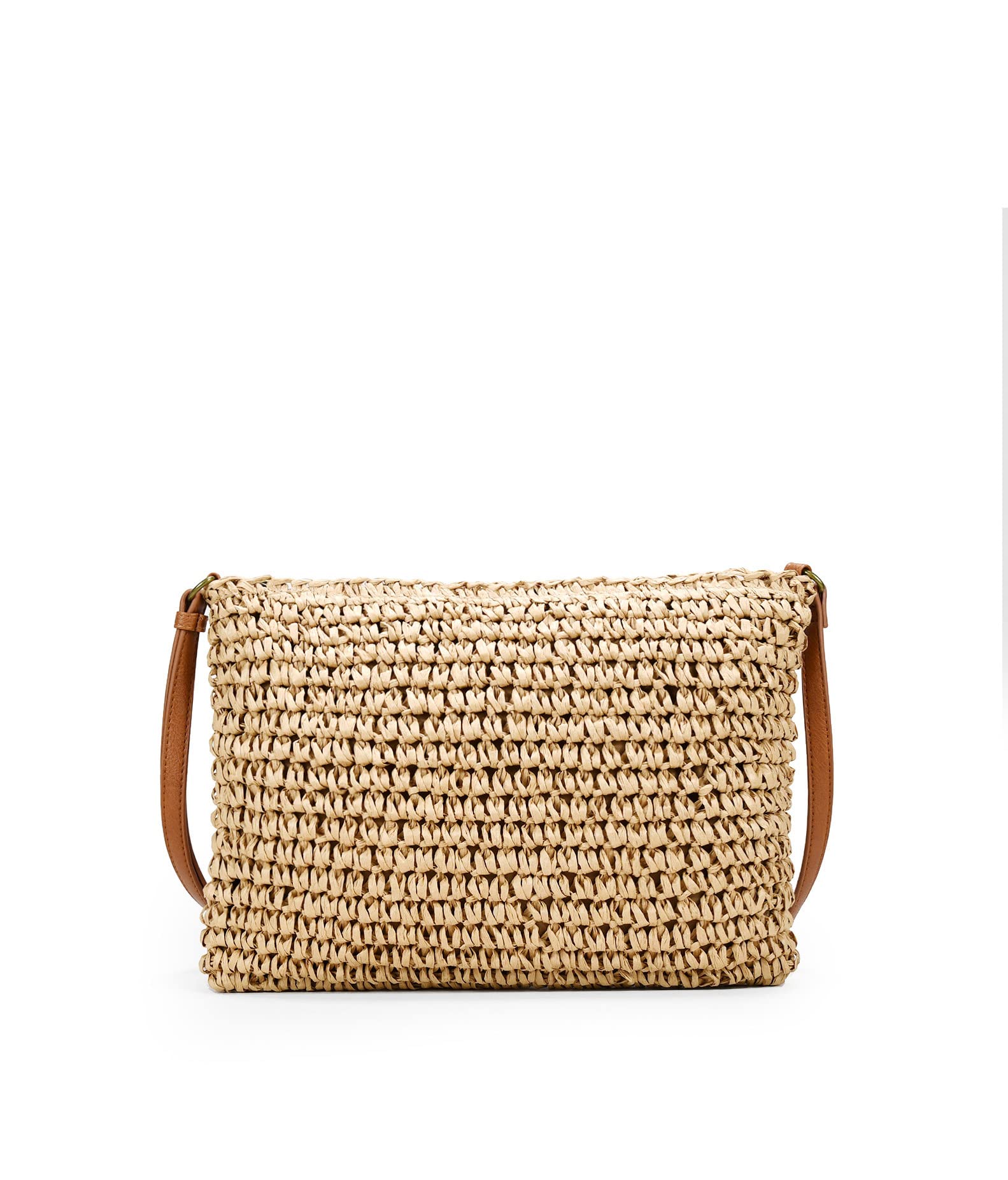 BOSANOVA Bolso bandolera rectangular confeccionado en material de esparto con asa de cruzar regulable y cierre con cremallera metálica.