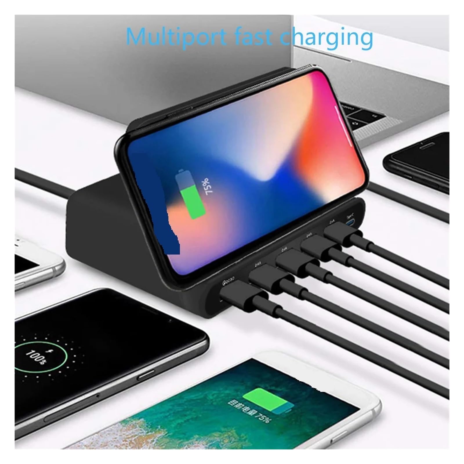 Chargeur sans Fil for Smartphone, Adaptateur De Charge Rapide Multi-Port USB 3 en 1, Adaptateur d'alimentation for Smartphone Sécurité Rapide