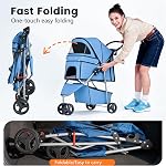 BestPet 3 Rouleaux de chien de roue Poussette de chien chat Poussettes de transport Transporteur pliant T13 bleu