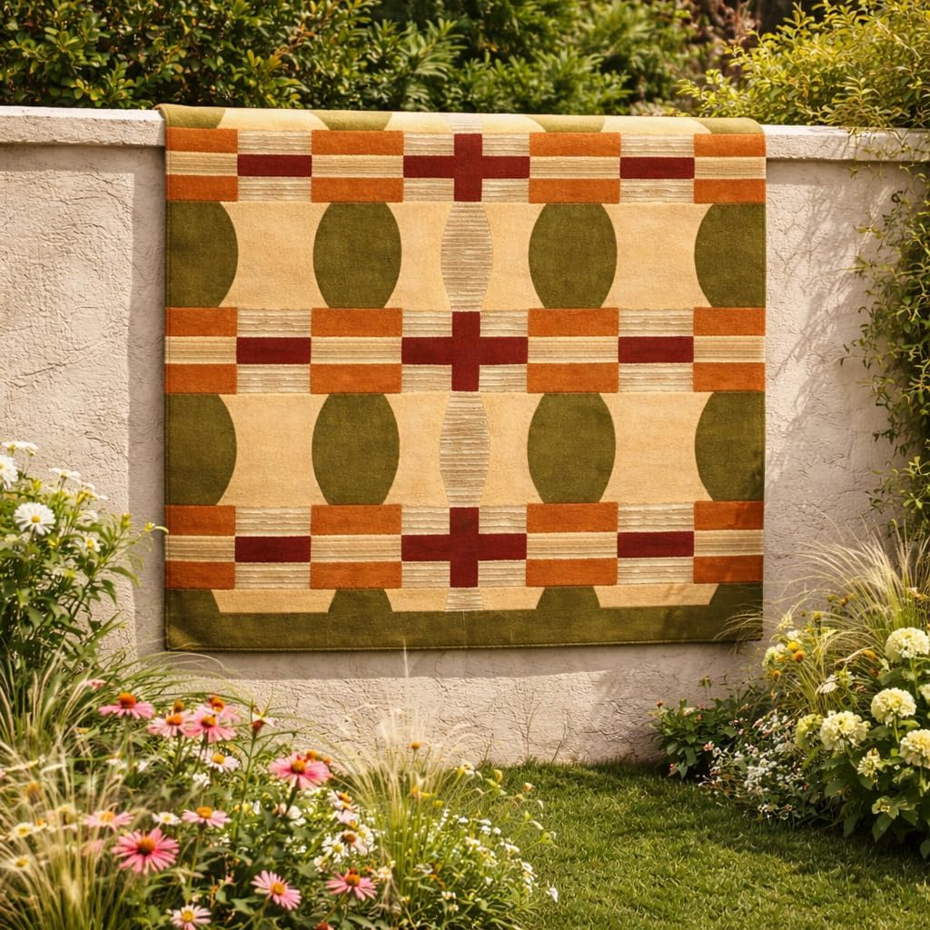 Multicolor Geometric Mosaic Wool Rug, Handmade Hand-Tufted Luxury Area Carpet for Living Room, Bedroom & Dining (7x10, 6x9, 8x10)