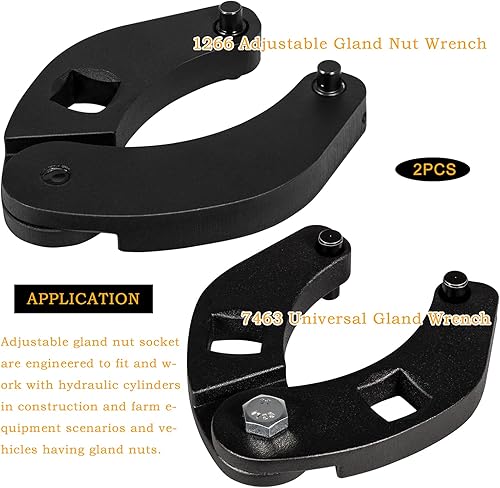 Miniatura 2 de Bonbo 1266 y 7463 Llave de tuerca de glándula ajustable pequeña y grande universal ajustable para cilindro hidráulico (juego de 2)