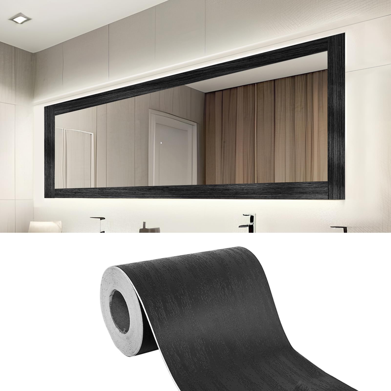 Adhesivo de pared de grano de madera negra LONGKING 10m PVC impermeable para cocina