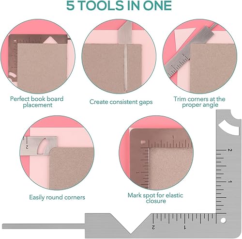 Miniatura 3 de Juego de 3 piezas de guía de portada de libros, 5 en 1 de acero inoxidable de metal para encuadernar libros con facilidad, cubierta de álbum de