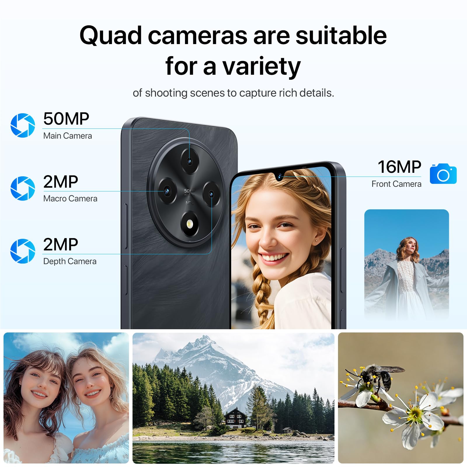 UMIDIGI G100 Unlocked Cell Phone Android 14, 6.9" HD+ 120Hz,Octa-core 12GB +128GB Expand 1TB,GPS Unlocked Smartphone,6000mAh,50MP Triple Camera,Dual 4G LTE Phone, NFC,AI Face Unlock,OTG,Black