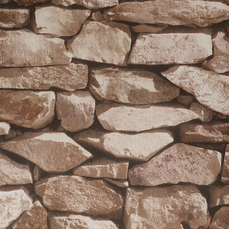 Cathpetic Brown Stone Brick Wallpaper Textured Vintage Rustic 3D Brick Effect Wallpaper for Fireplace Living Room Bedroom Kitchen Cafe Decoration,53 x 950cm 3 Roll โ image 1