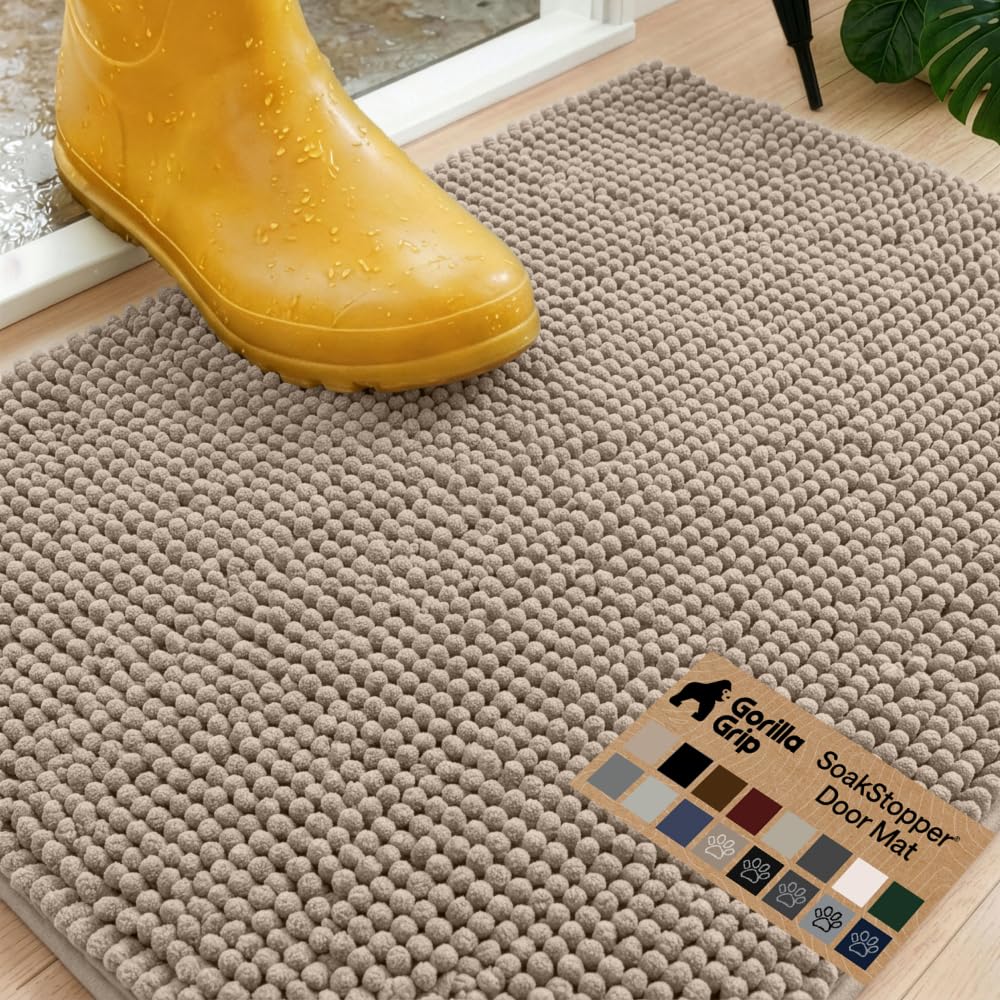 GORILLA GRIP SoakSTOPPER Dog Door Mat, Machine Wash and Dry, 24x17 Beige