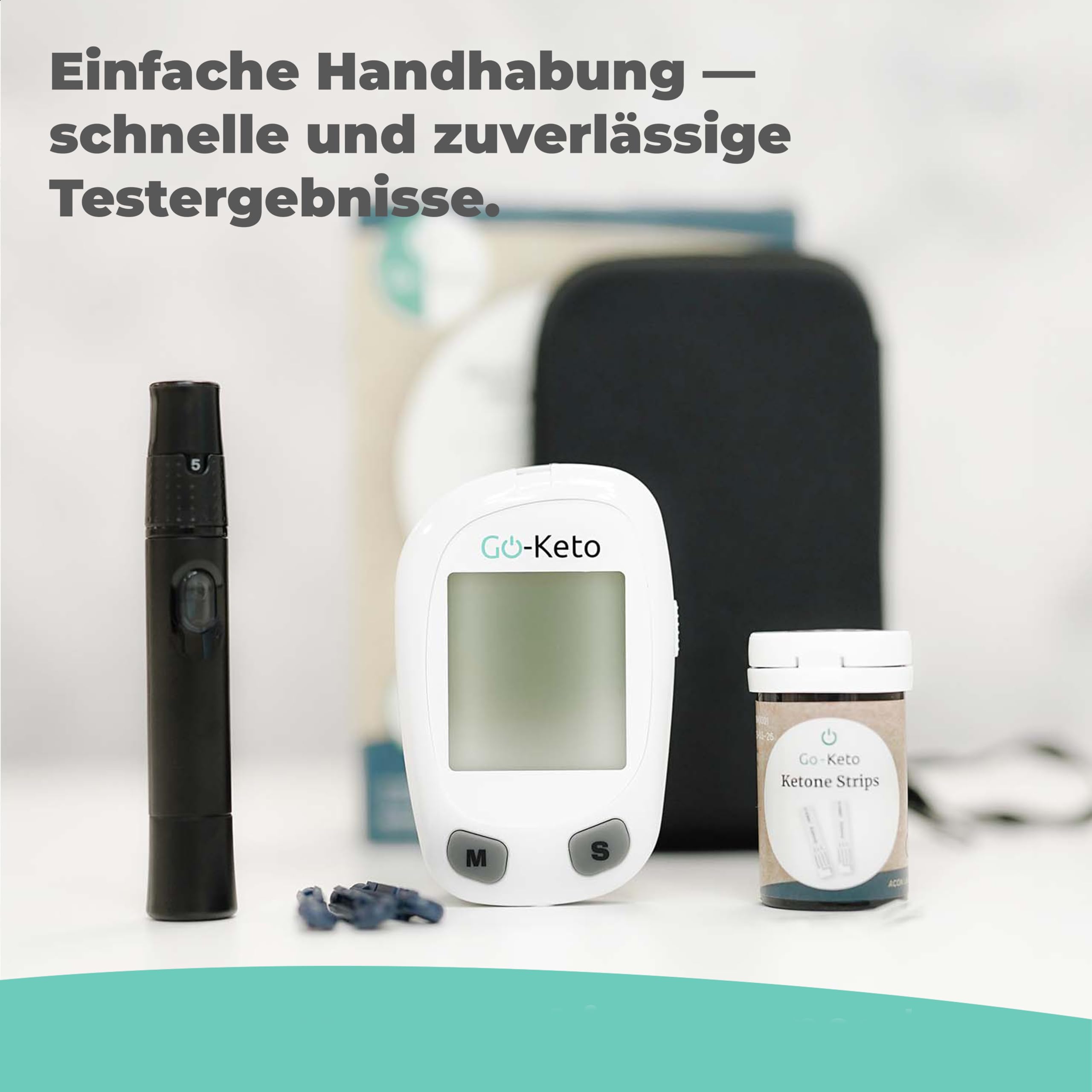 Go-Keto Ketone Messgerät (mg/dl) Starterset – Keto Meter mit 10 Ketone Teststreifen – Ketose einfach messen für Keto Diät