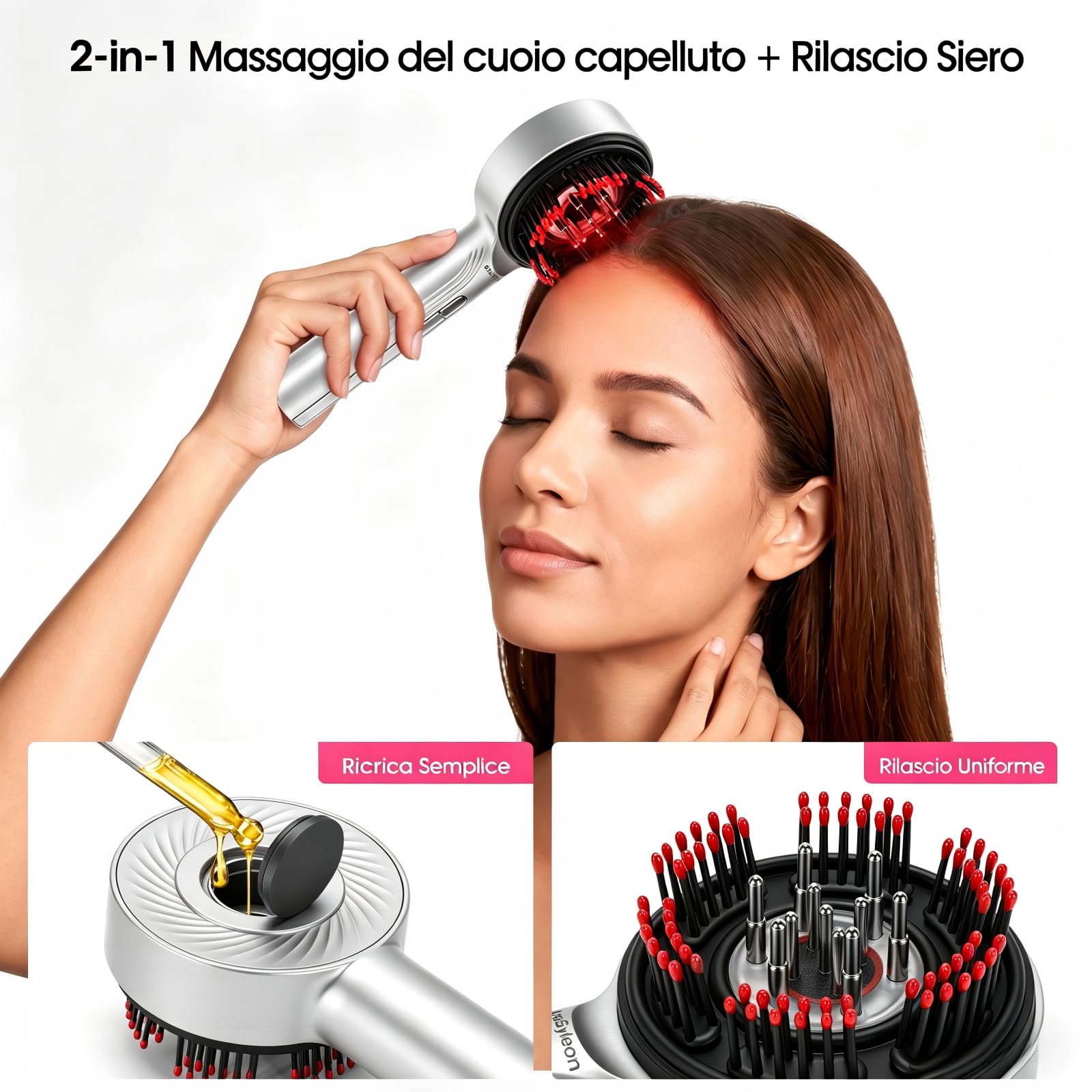 Pettine Massaggiante Elettrico per Cuoio Capelluto, 3 Modalità, Pettine per Infusione per la Crescita dei Capelli, IPX7 Impermeabile, Ricaricabile, per la Cura del Cuoio Capelluto