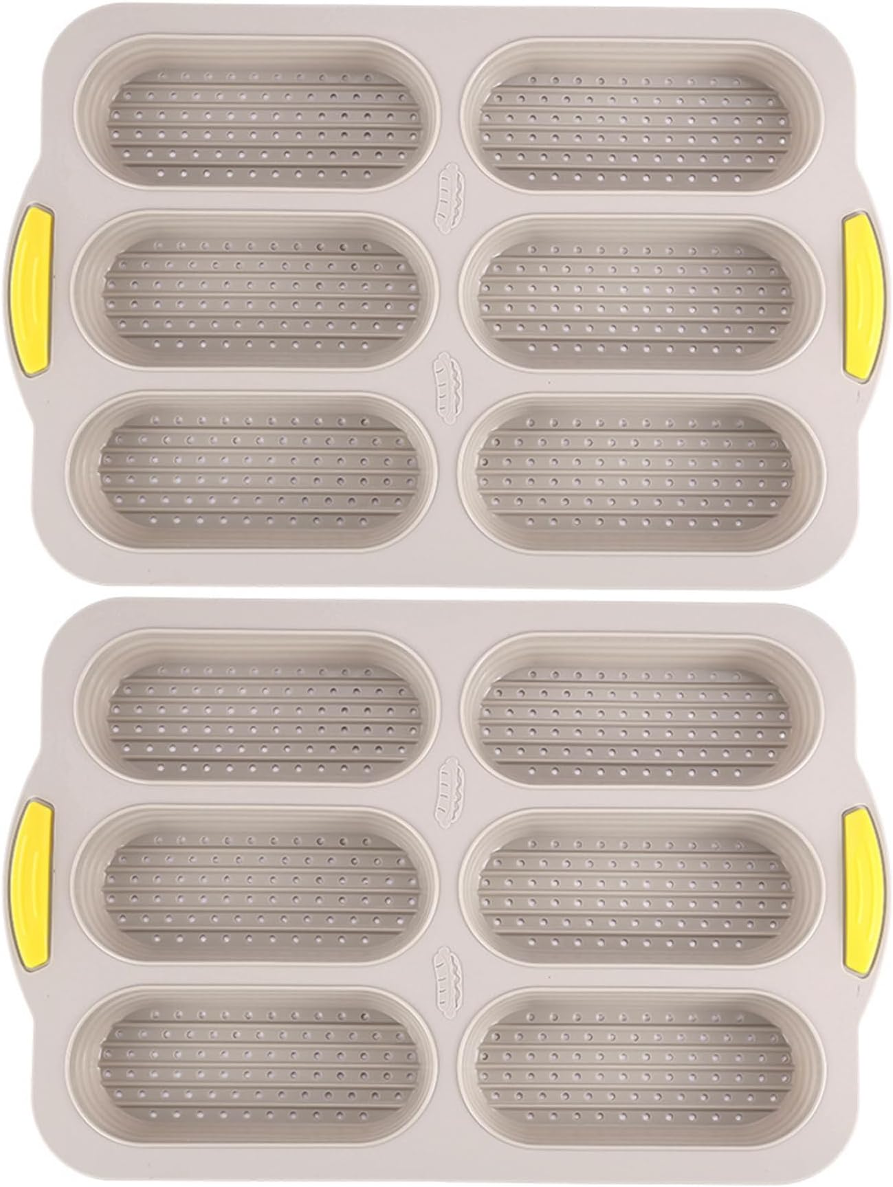 2PCS 6-Cavity Silicone Bread Bread Pan Non-Stick Hot Dog Bun Mold with Handle Breathable Holes