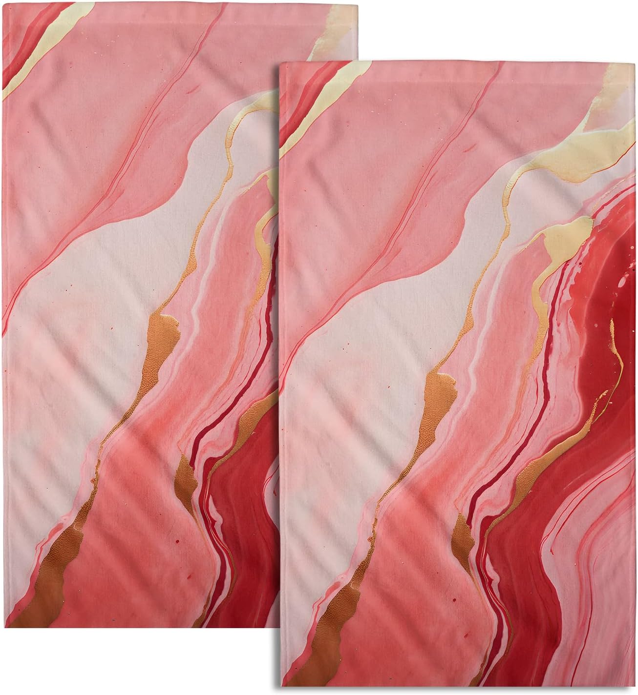 Giwawa Pink Marble Hand Towels - Abstract Modern Marbles Bath Face Towels Set of 2 Golden Cracked Lines Tea Towels Guest Towels Kitchen Dish Towel Decor