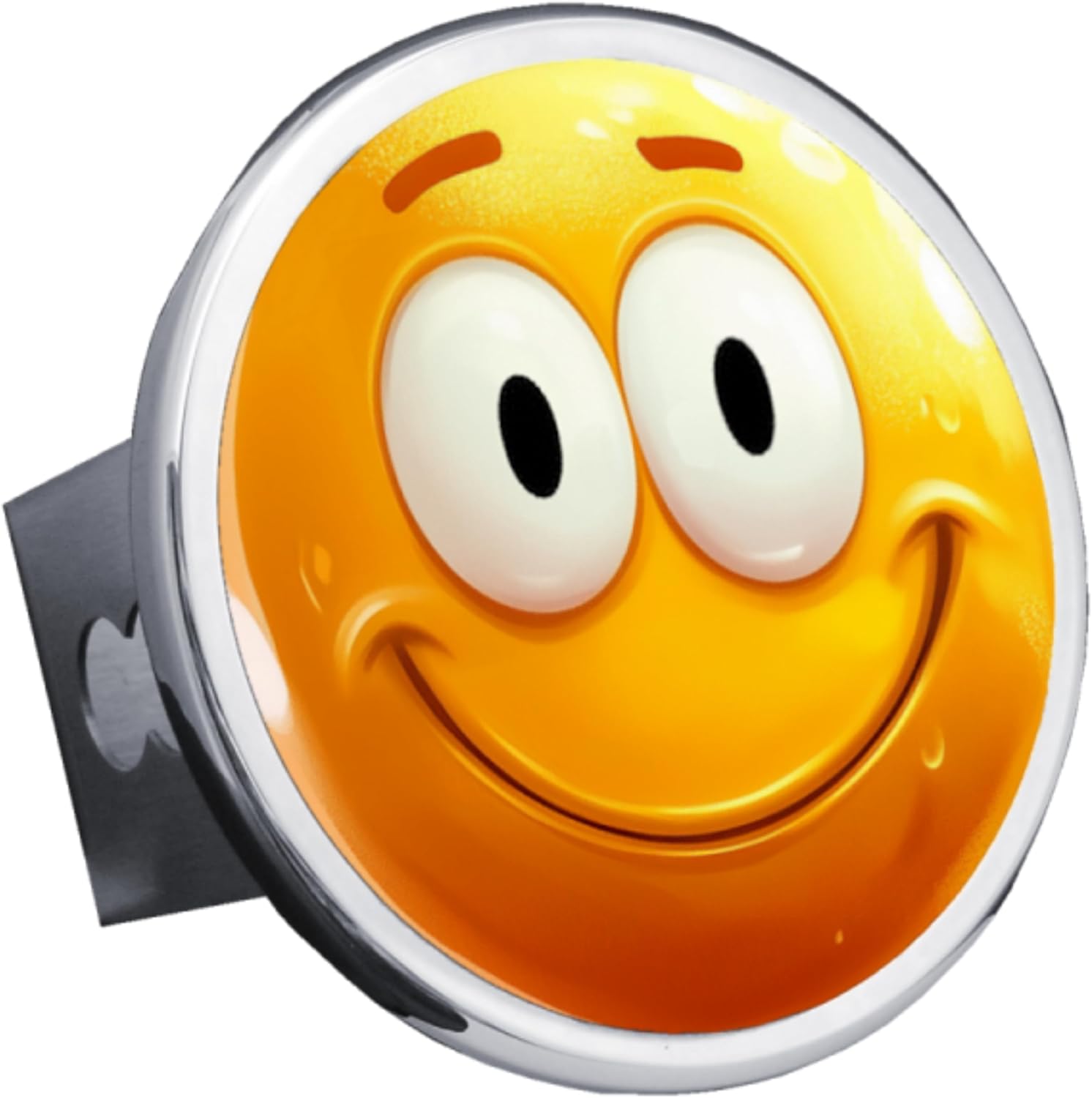 Au-TOMOTIVE GOLD, INC. Emoji Face Trailer Hitch Plug – UV Printed Insert on Chrome, Class III 2" Receiver Cover (Tongue Smile Face)
