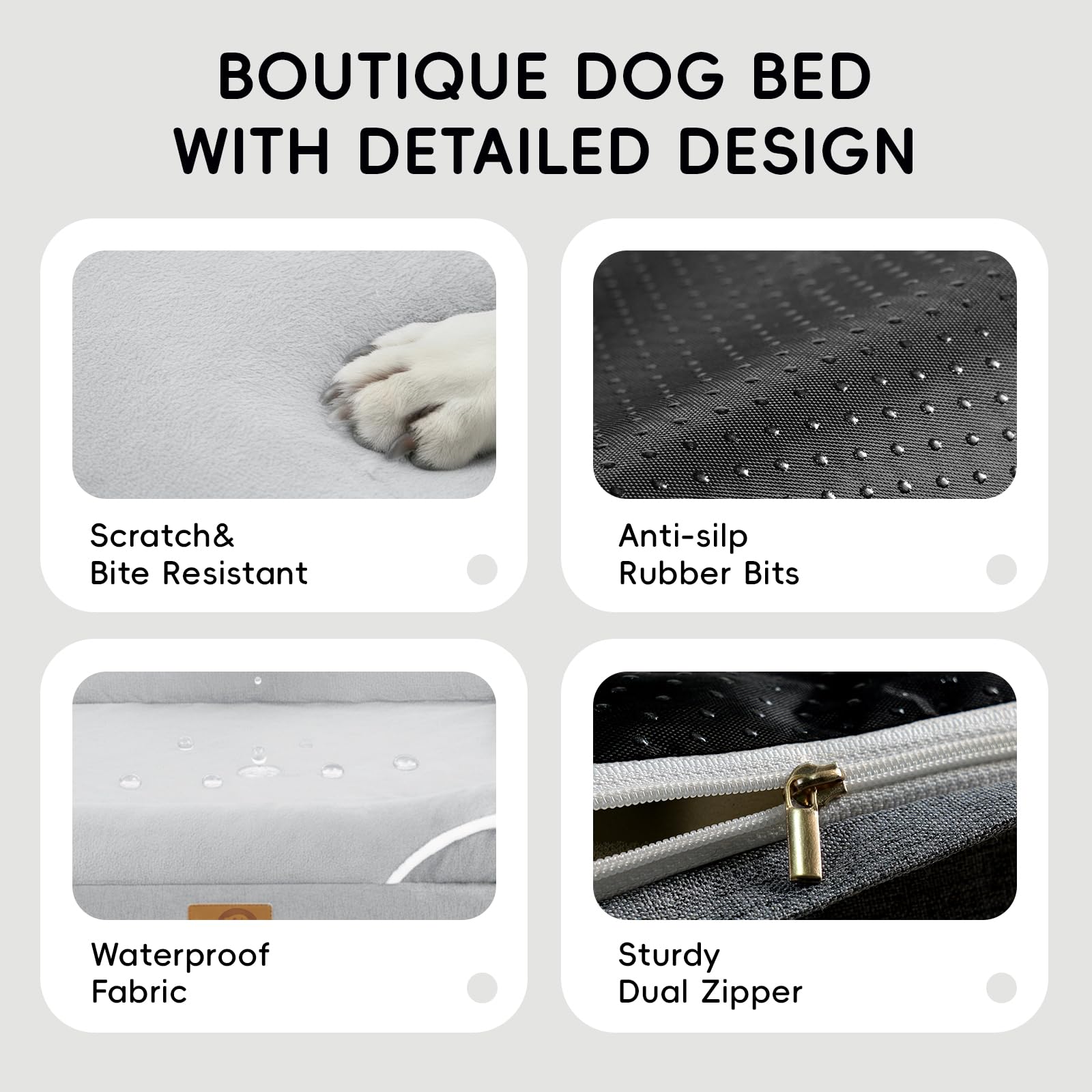 L'AGRATY Lettino ortopedico per cani grande, in memory foam, impermeabile, con lati e schiuma a forma di uovo, con fodera rimovibile in velluto a coste lavabile e con giocattolo da masticare, grigio