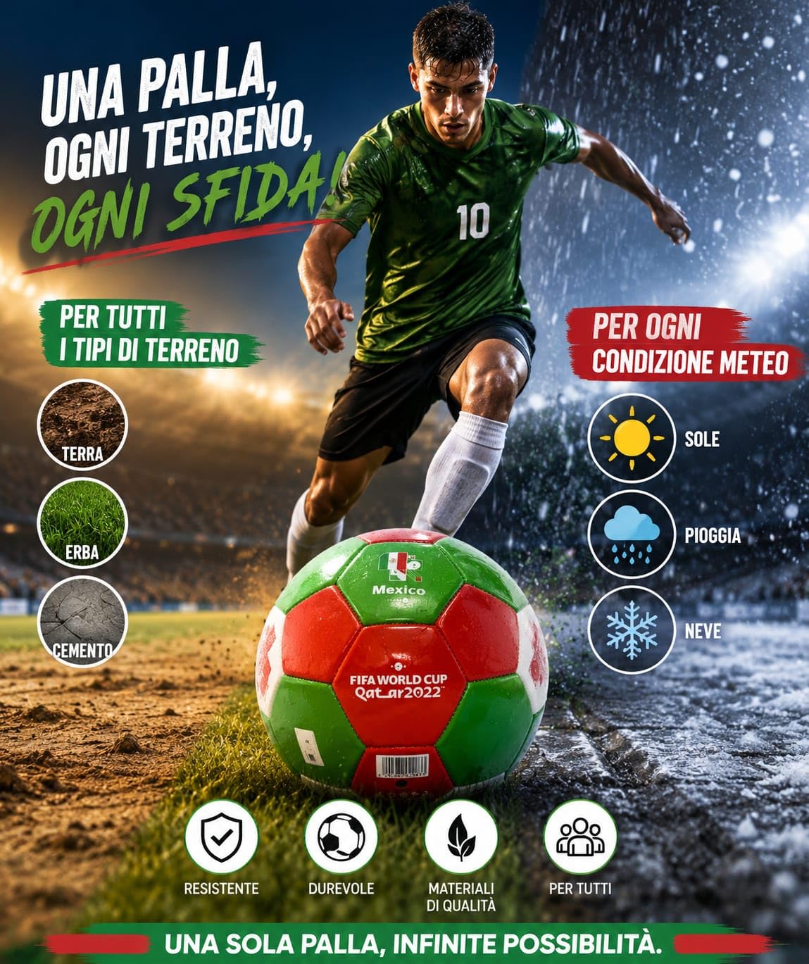 FIFA world cup Qatar 2022 Oficjalna piłka nożna, Mexico, rozmiar 5, uniseks, zalecana do wszystkich warunków: ziemia lub trawa, słońce, deszcz, śnieg