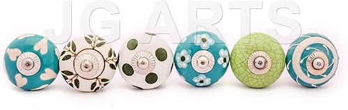 Miniatura 4 de 20 pomos de cerámica para puerta de cerámica, color azul aguamarina, turquesa, verde y blanco, crema, manijas de armario, tiradores de cajón