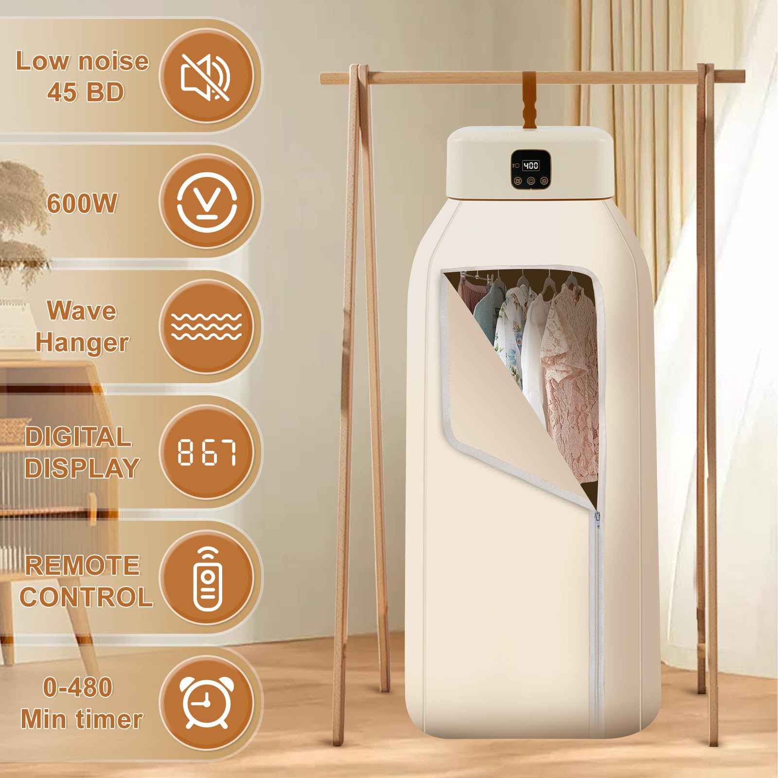 Roadtime - Secadora portátil de 600 W, mini bombas de calor con bolsa de secado, calefacción PTC y pantalla LED con temporizador 0-8 h, esterilización UV, apagado automático, pequeño secador de aire