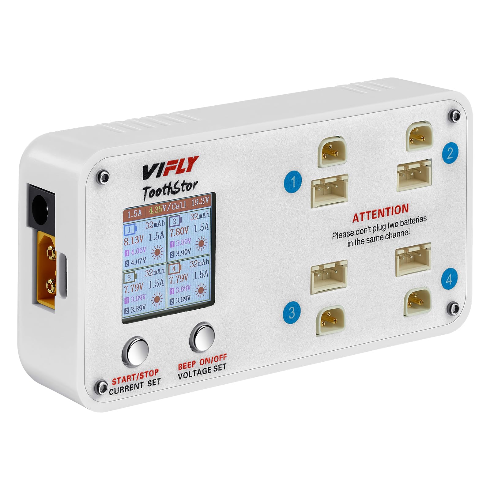 Photo 1 of ToothStor 4 Ports 2S LiPo Battery Charger with Storage Mode, RC Balance Charger Supports JST-XH Balance Plug and BT3.0 Connector
