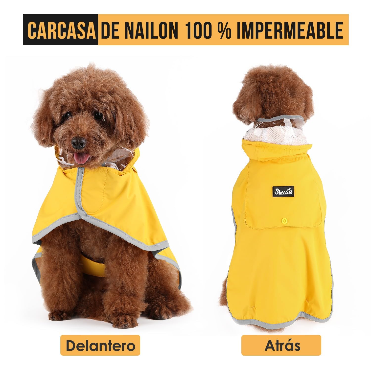 SlowTon Chubasquero Impermeable para Perros, Chubasquero Transparente de Doble Capa con Capucha para Perros pequeños, medianos y Grandes, Poncho para con Banda Reflectante
