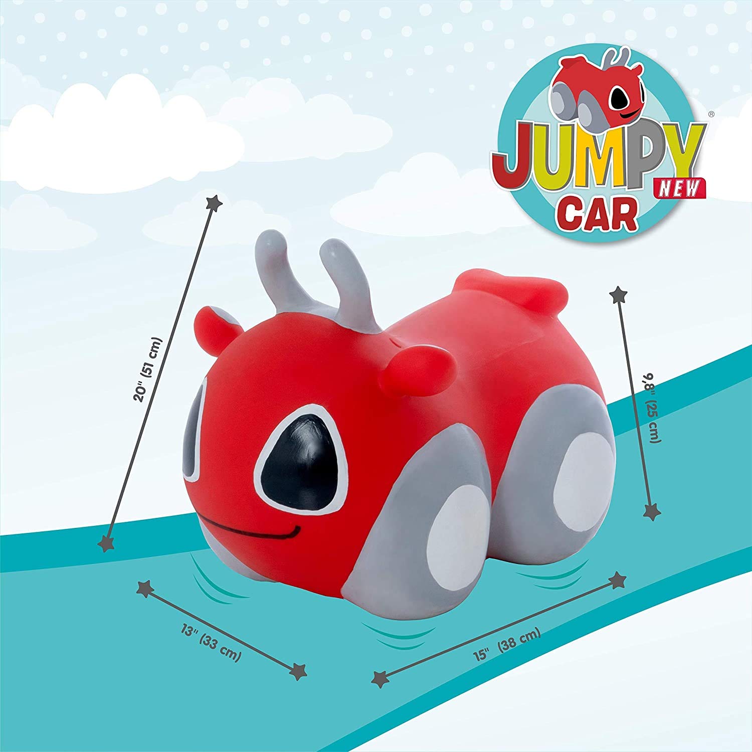GERARDO'S Toys GT69375, My First Jumpy Car Space Hopper para niños a partir de 1 año, Bouncy Hopper Ride on, coche rojo con bomba incluida