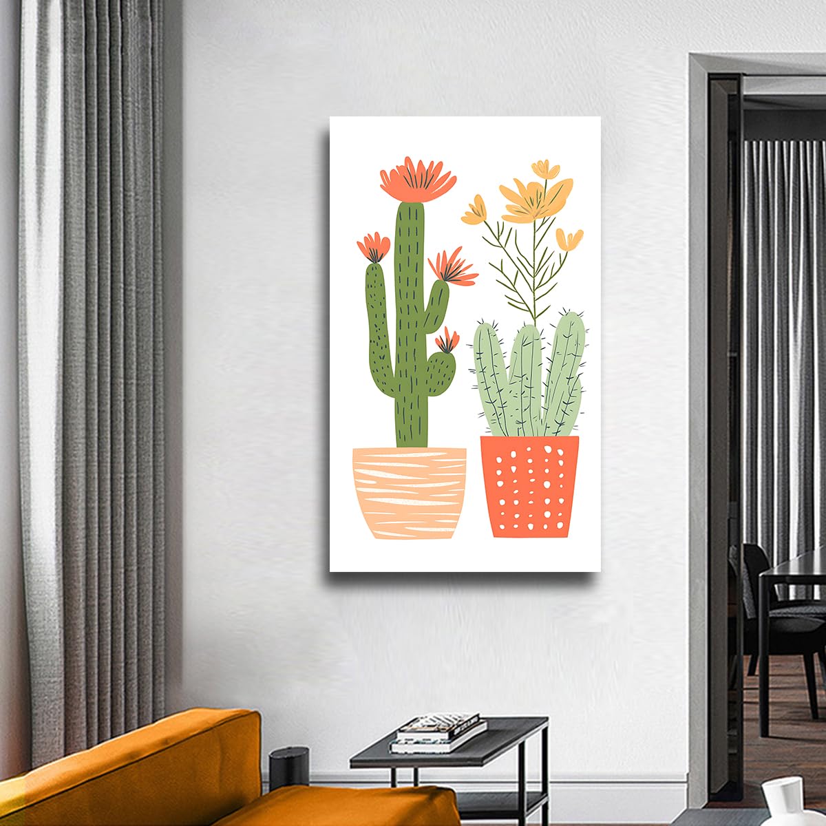 CHERHERART Obraz na płótnie kaktus minimalistyczny design sukulenty roślina dekoracja ścienna boho plakat botaniczny do salonu sypialni przedszkola 40 x 80 cm obraz wewnętrzny