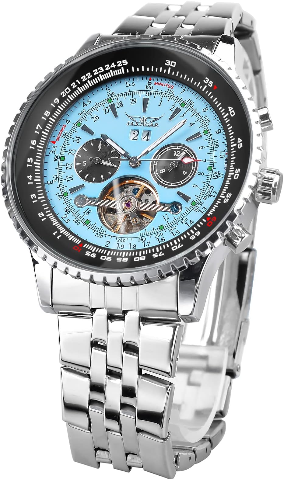 Automatic Mechanical Watch, Self Winding Blue Dial Design Skeleton Watch, Mechanical Tourbillon Fashion Men Watch Date Day Dress Watch Gift for Men