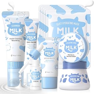 Milk Skin Care Routine Set For Teens Age 10-12, Milk Skin Care Gift Kit For Kids Age 8-12, 11 In 1 Facial Kit With Alpha Arbutin, Hyaluronic Acid, Skin Care For Girls, Moisturizing & Gentle