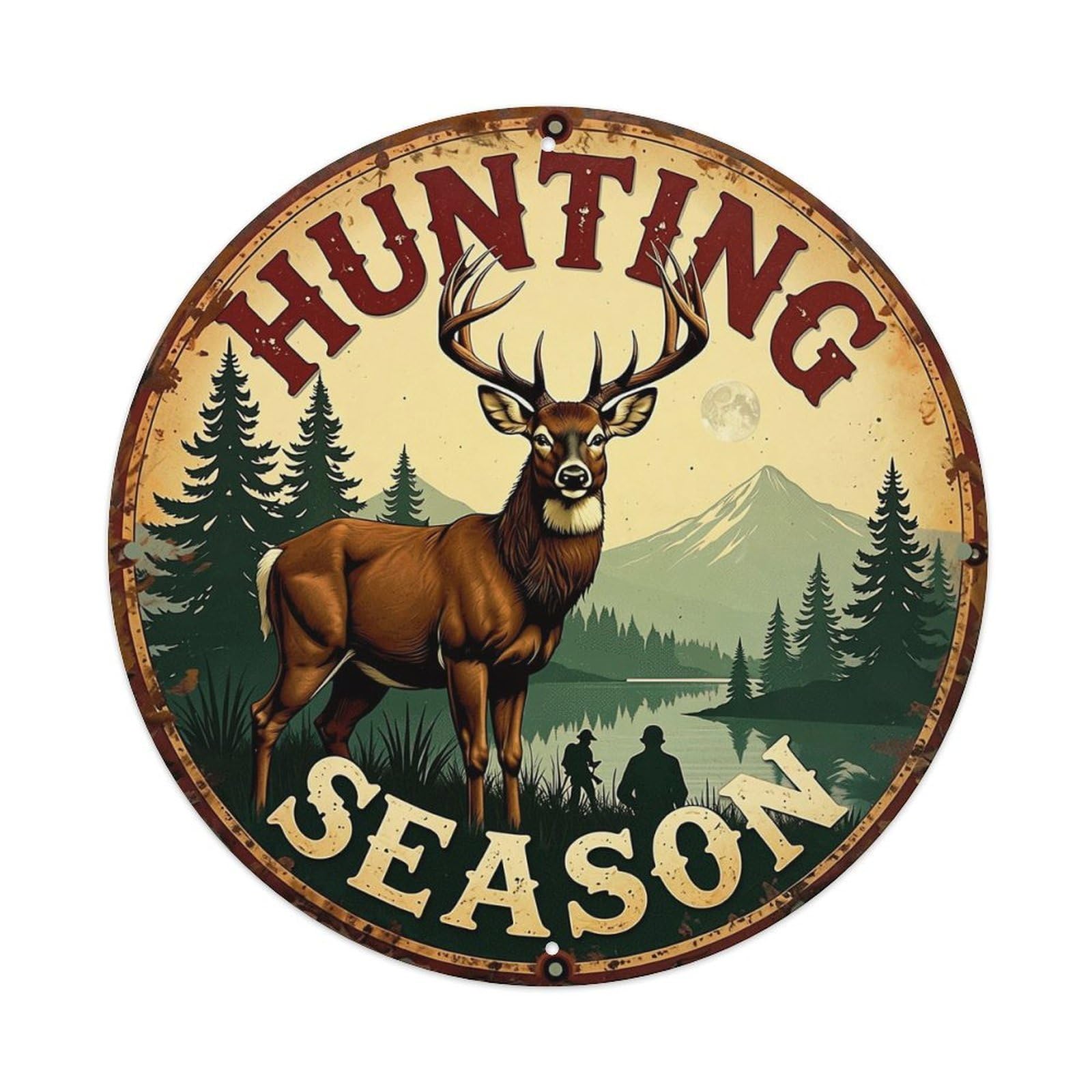 Hunting Season Deer Forest Scene Tin Sign Metal Poster Vintage Metal Signs for Home Man Cave Bar Cafe Kitchen laundry room Wall Decorations 8x8 inches