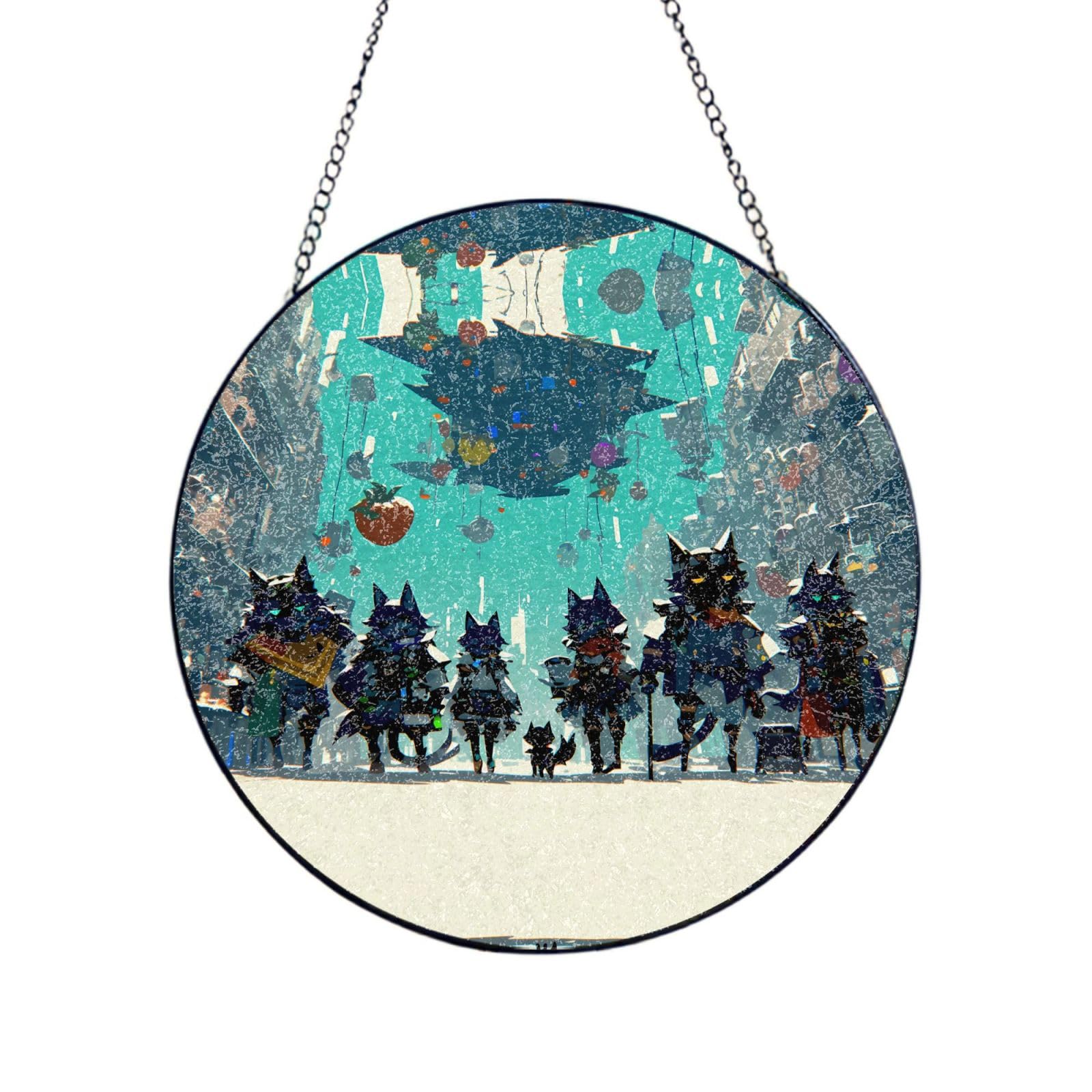 Phayah Werewolf On The Street Print Stained Glass Window Hanging Sun Catchers Decoration Mother'S Day Birthday Gifts For Home Garden Porch 10in（25cm）