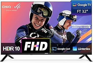 CHIQ 32 Zoll (81 cm) Google TV, Full HD, HDR10, Smart TV mit WLAN, Triple Tuner DVB-C/T2/S2, Dolby Audio & DBX-tv, Google Home, Prime Video, Chromecast, Rahmenloses Metalldesign, LF32FT