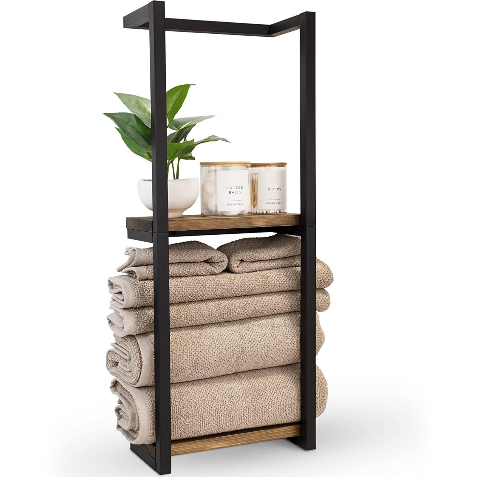 Gevvnss Towel Rack Wall Mounted 2-Tier Metal Heavy Duty,Bathroom Storage Rack for Towels,Bathroom Towel Rack for Rolled Towels(30.3" X 11.2" X5.5",Black)