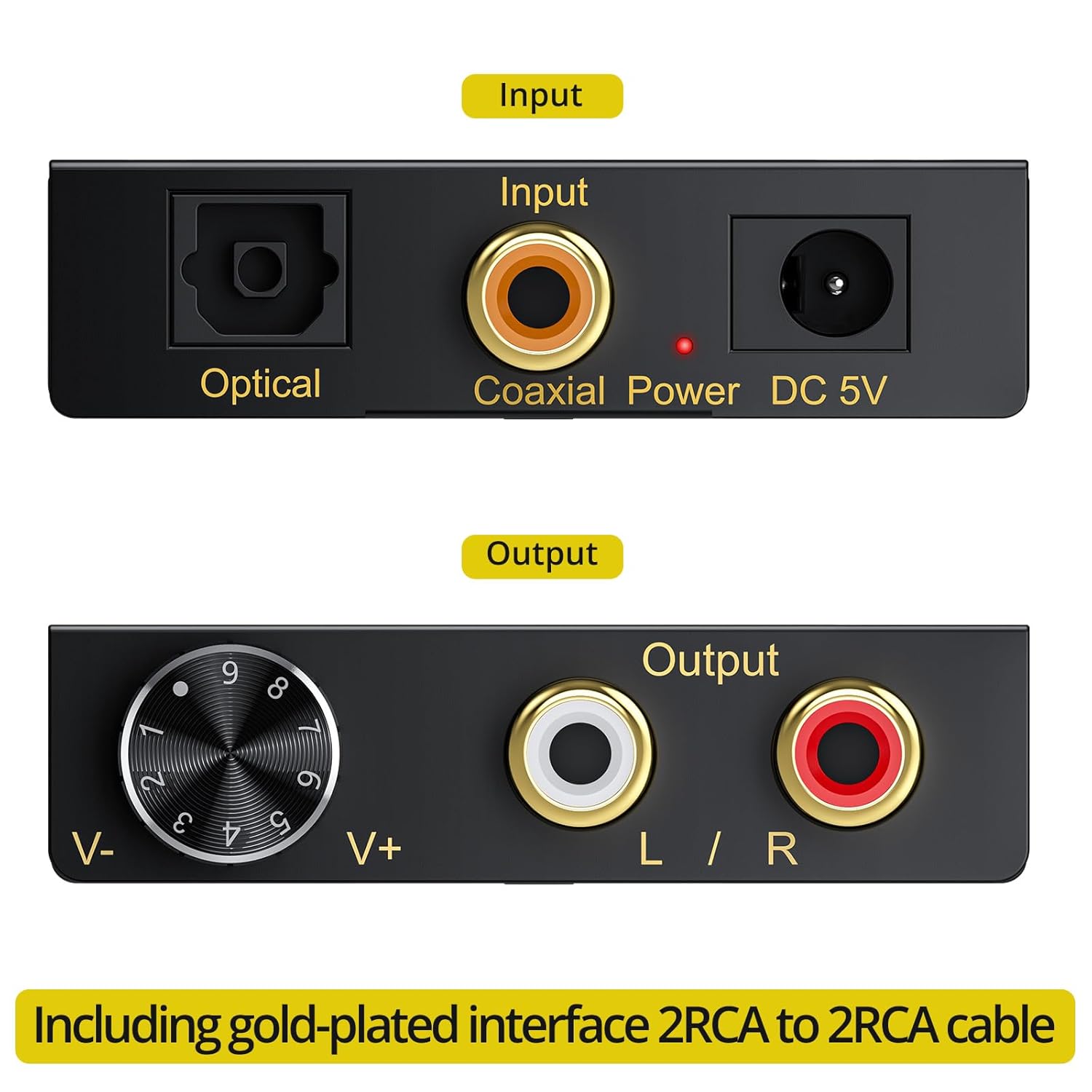 PROZOR 192Khz DAC Converter with Volume Control, Digital to Analog Audio Converter with RCA Cable Support 5.1CH DTS Dolly AC3 Coaxial SPDIF Toslink to RCA Converter for HDTV DVD PS3 Home Cinema System
