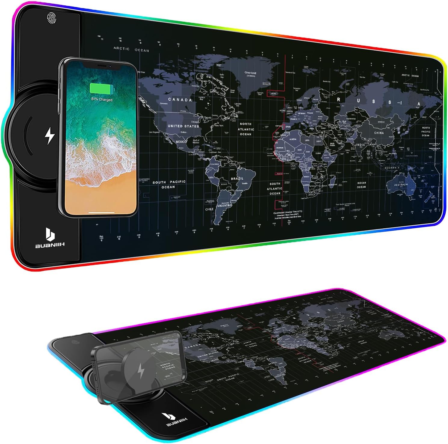 Mouse Pad,Wireless Mouse Pad Charging,15W Fast Charging,Extened Large Size,10 Lighting Modes for Office,Mobile Phone Devices,31.5″X11.8″World Map Mouse Pad,Wireless Mouse Pad Charging,15W Fast Charging,Extened Large Size,10 Lighting Modes for Office,Mobile Phone Devices,31.5″X11.8″World Map
