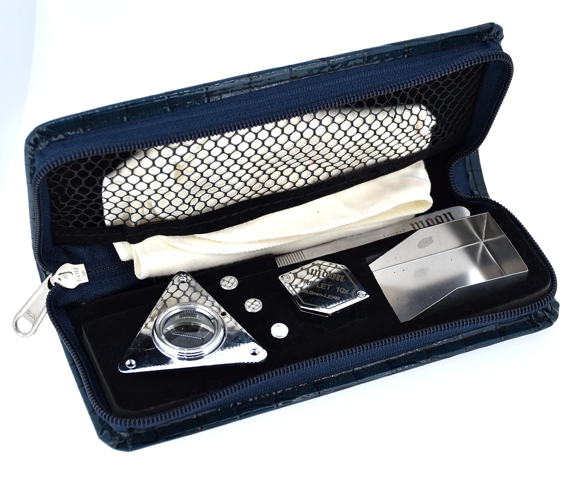 MoonMoon Diamond Gemstone Kit Pouch with Selvyt Cloth, Tweezer, Loupe Tripoid (Blue)