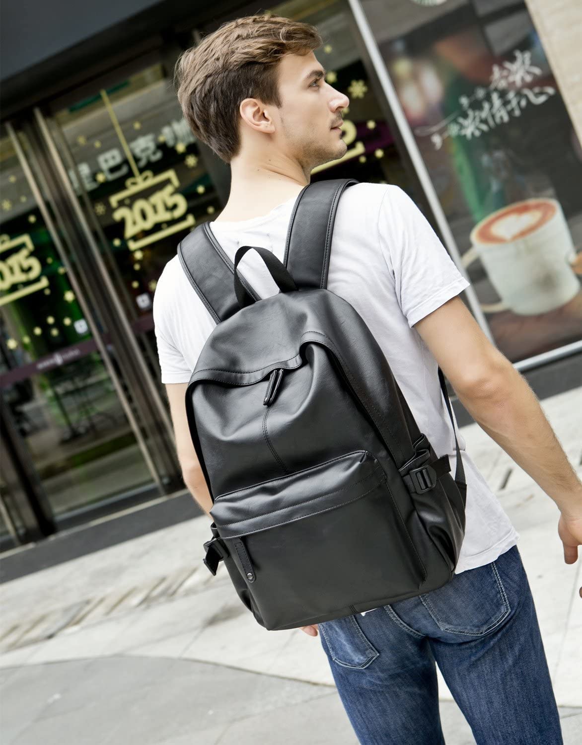 Baosha BP-20, zaino da giorno con spalline in ecopelle, borsa unisex per computer portatili con schermo da 15,6 pollici (39,6 cm)