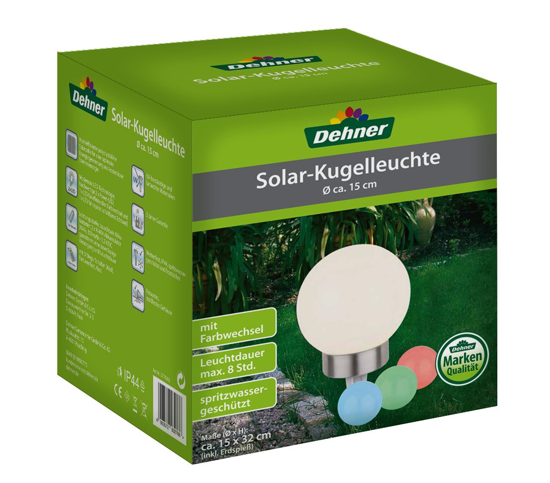 Dehner Zmieniająca kolor kula solarna z kolcem uziemiającym, Ø 15 cm, tworzywo sztuczne