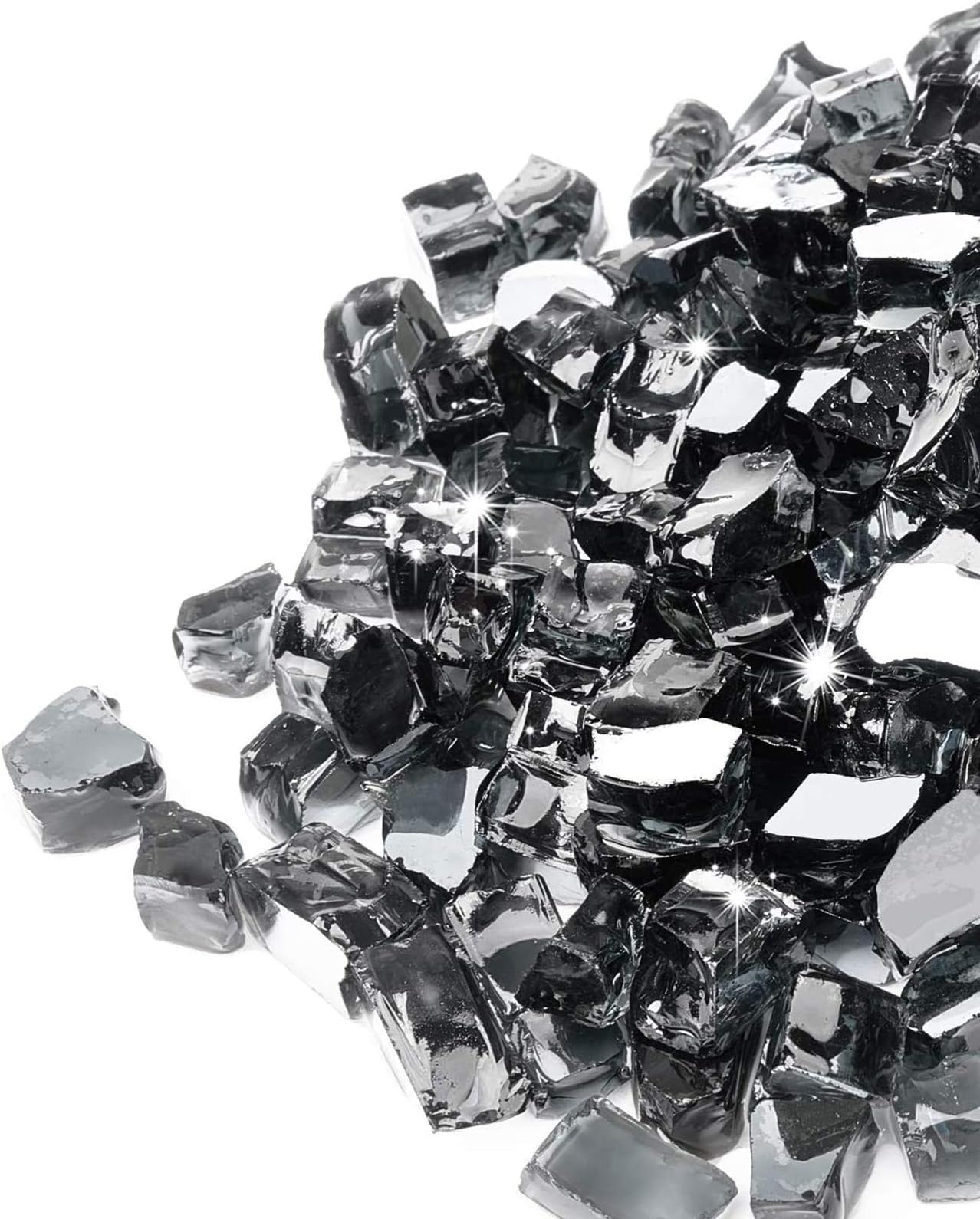 GASPRO 10 lbs Fire Glass for Fire Pit, 1/2-Inch Glass Rocks for Propane or Gas Fireplace, Add Ambience to Gatherings and Parties for Outdoors and Indoors, Reflective Black