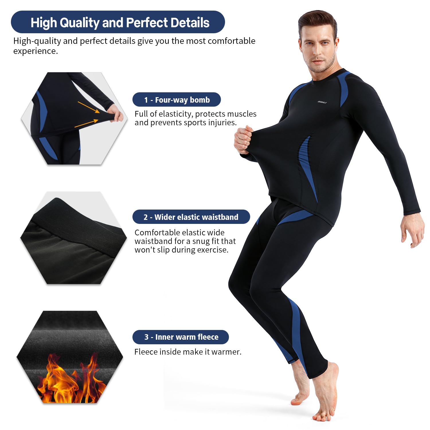 BENNALD Biancheria Intima Termica Uomo Biancheria Funzionale Uomo con Funzione Quick Dry Sportiva Set di Biancheria