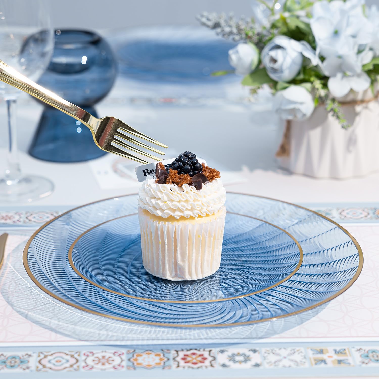Blue Shell Plates & Gold Silverware Set - 150 PCS -6