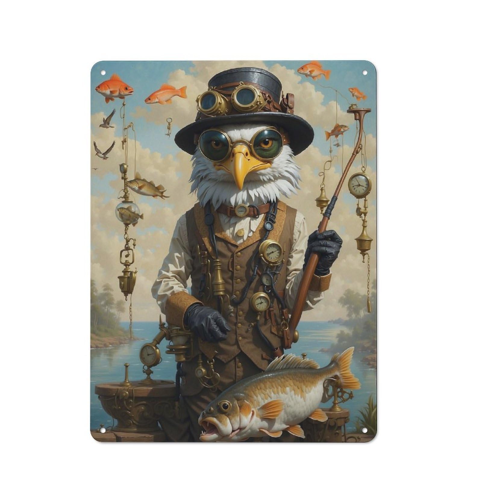 Junmoney Steampunk Bass Bald Eagle Tin Wall Plaque 40X30cm With For Kitchen Or Home Bar, Suited To Kitchen Decor Lovers